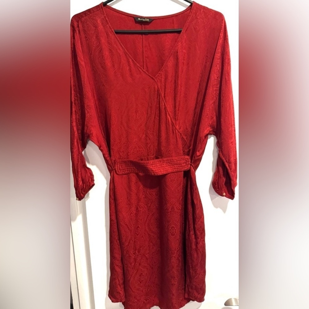 Massimo Dutti jacquard medallion print red rust belted mini dress tunic party S